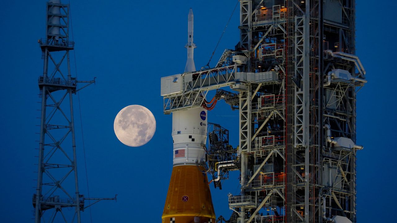 Nasa’s Artemis 1 on the launch pad at Kennedy Space Center, Florida