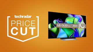 LG C3 OLED TV on an orange background