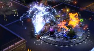 A battle in Marvel Heroes that's mostly just lightning and fire effects