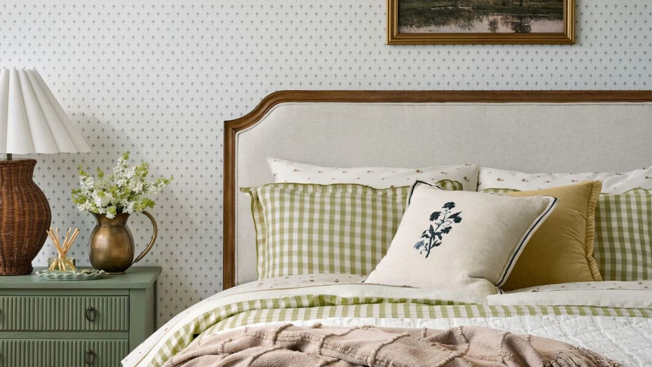 vintage inspired bedroom hero image by Magnolia with floral wallpaper and vintage decor