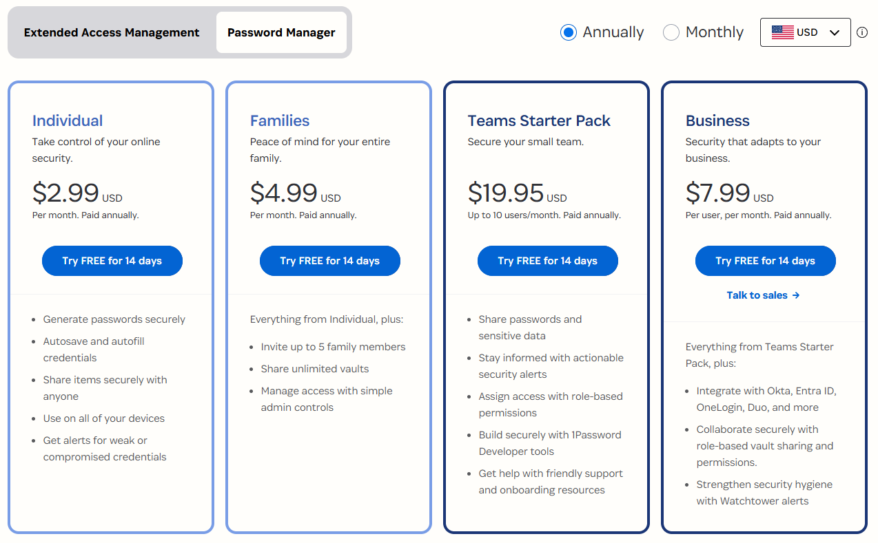 1Password pricing