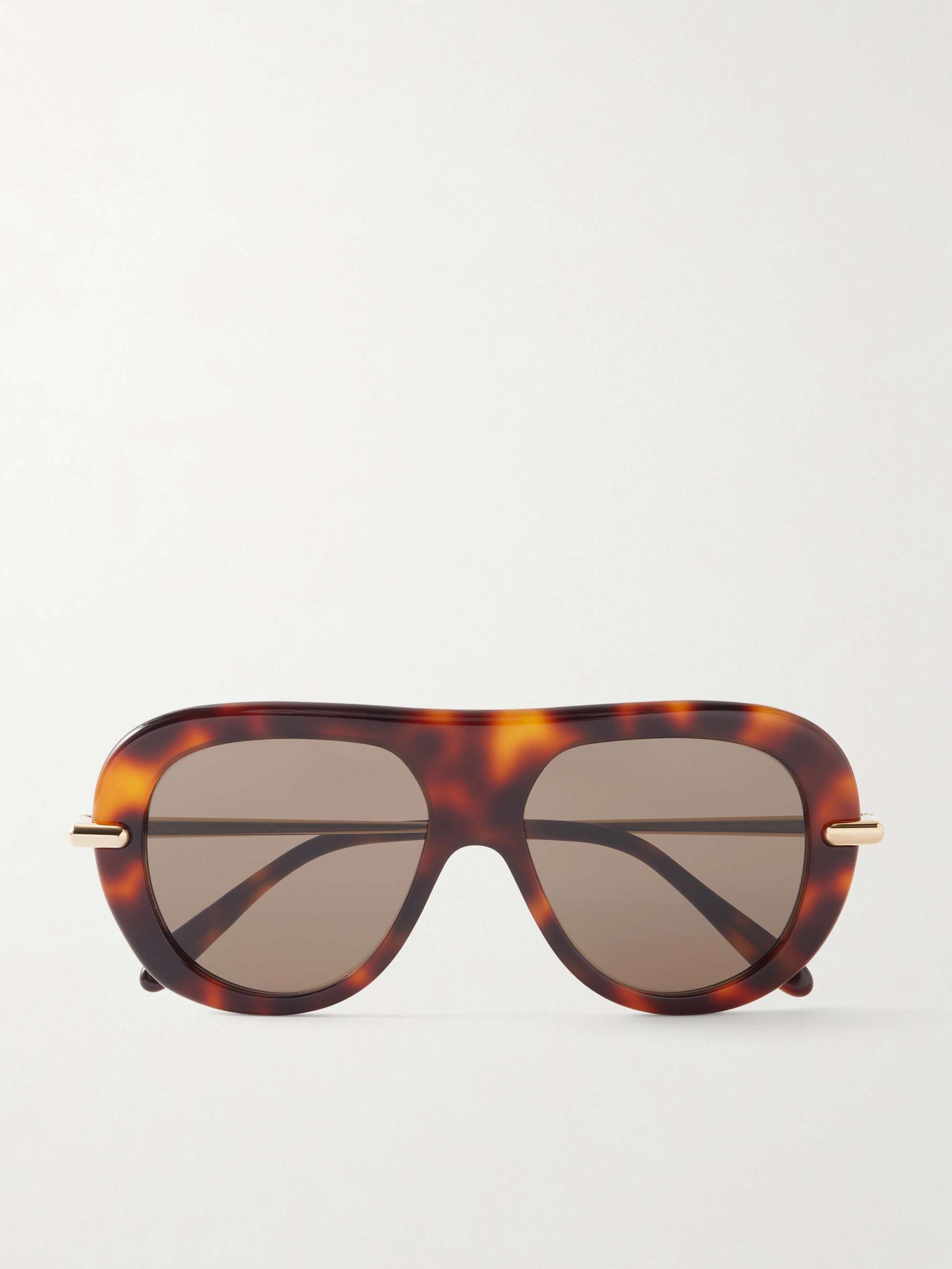 Slim Aviator-Style Tortoiseshell Acetate Sunglasses
