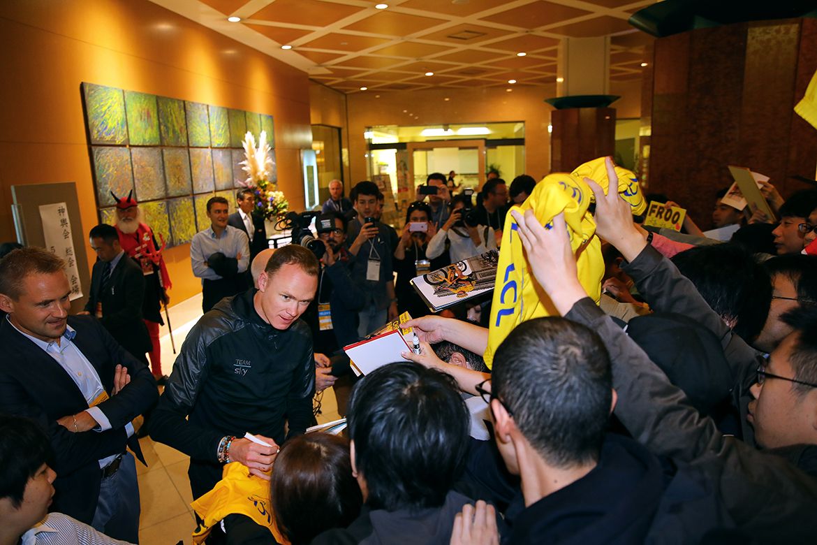 Chris Froome was a popular man as the riders arrived at their hotel