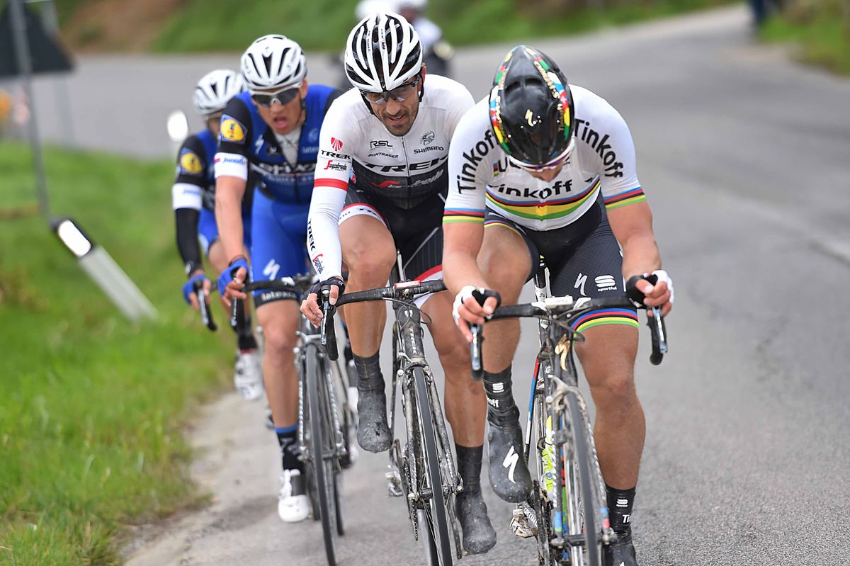 Fabian Cancellara keeps an eye on Peter Sagan