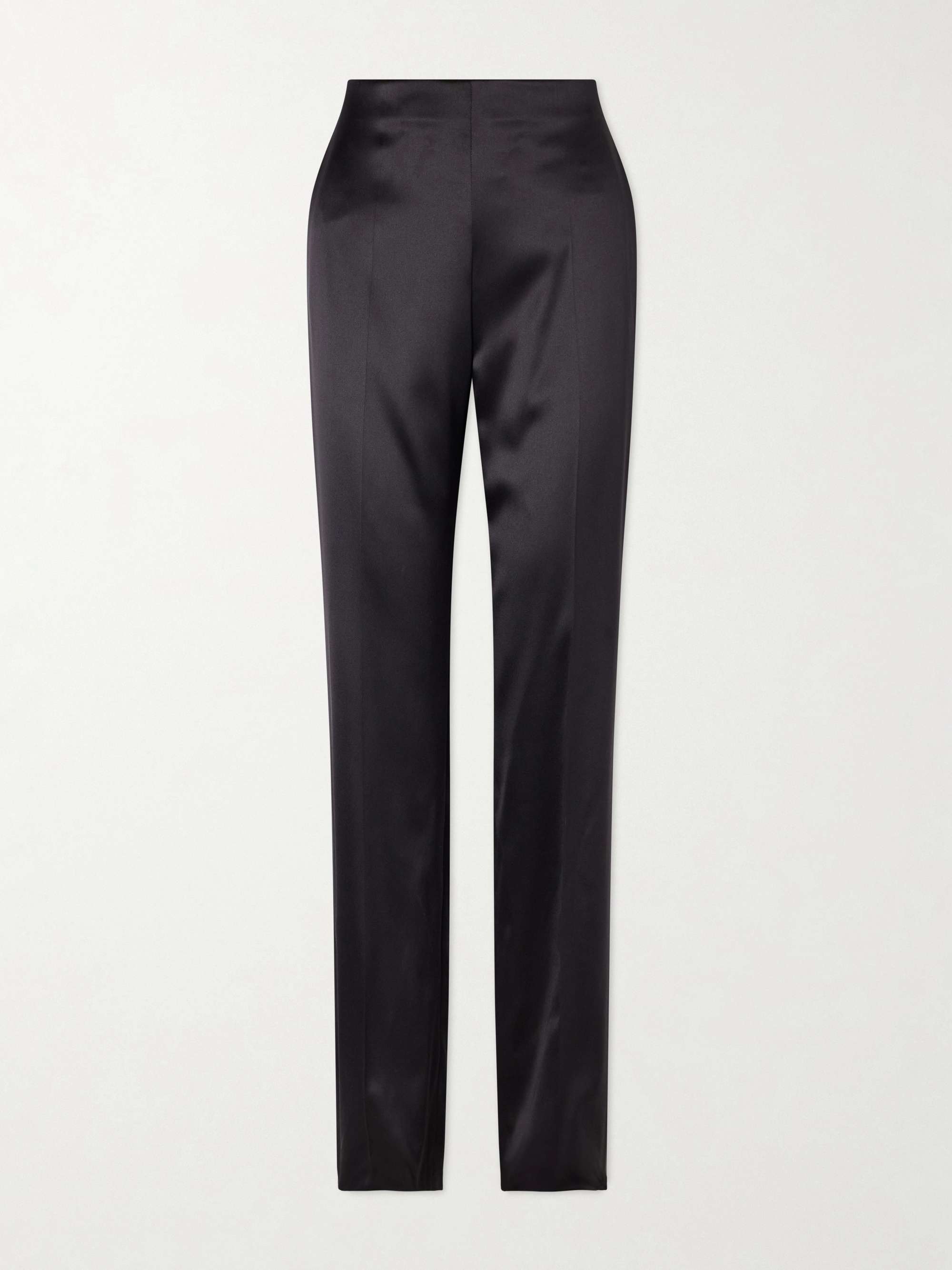 Silk-Blend Duchesse Straight-Leg Pants
