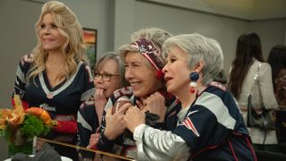 Jane Fonda, Sally Field, Lily Tomlin and Rita Moreno embrace in 80 for Brady