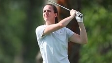 Caitlin Clark takes a shot in the pro-am for the 2023 John Deere Classic