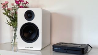 Acoustic Energy AE1 Active speakers paired with a Bluesound Node streamer/pre-amp