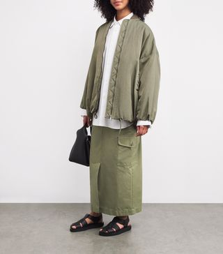 Water-Repellent Oversized Bomber Jacket