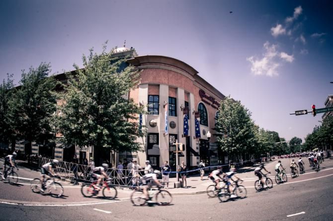 The men's race rolling through Clarendon.