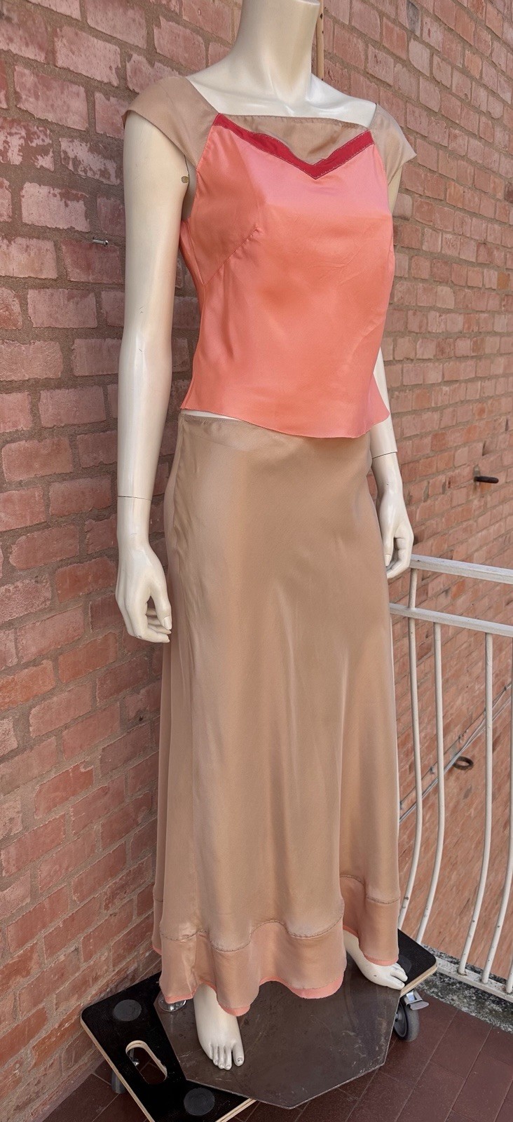 Vintage Alberta Ferretti Silk Skirt Top Set 90s Luxe Peach Beige Size It 42 S&amp;#127825;