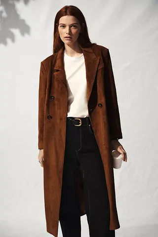 By Anthropologie Faux-Suede Trench Coat