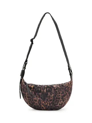 Allsaints Half Moon Leopard Print Crossbody Bag, Brown