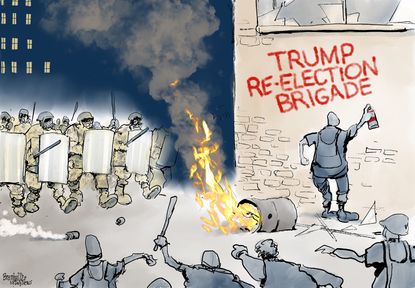 Political Cartoon U.S. Trump reelection Portland protests