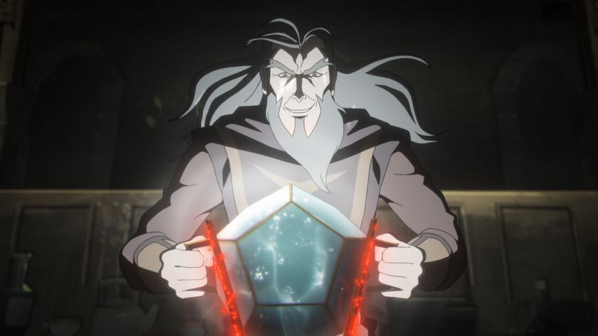 Trent Ikithor holding a glowing magical relic in The Mighty Nein episode 4