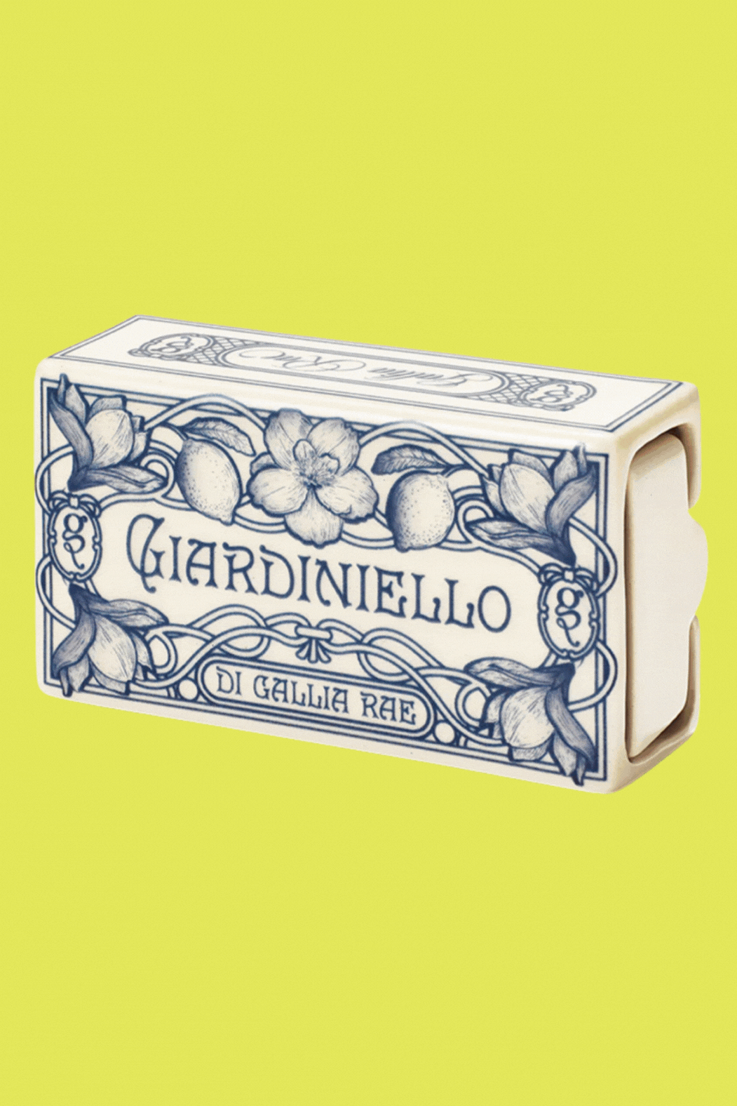 A GIF of a ceramic matchbox diffuser, an essential oil bottle, and a letter of authenticity