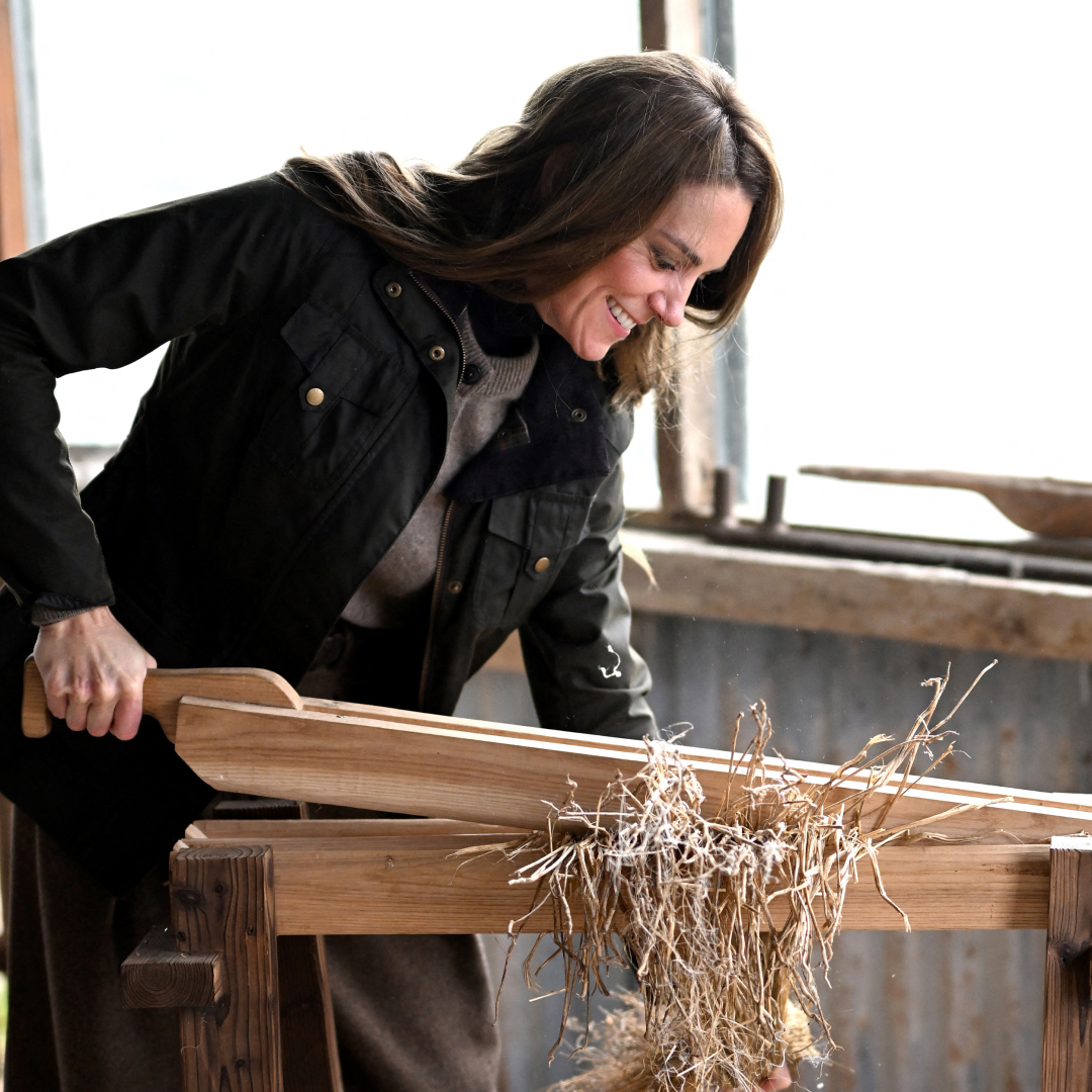 Princess Kate uses a flax processing machine