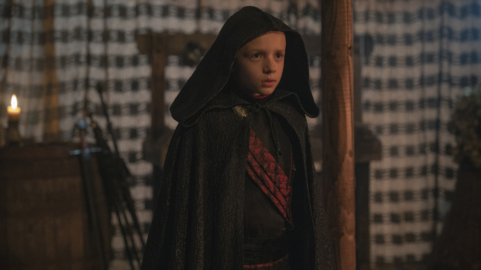 Egg wearing a black cloak in a tent in A Knight of the Seven Kingdoms episode 4