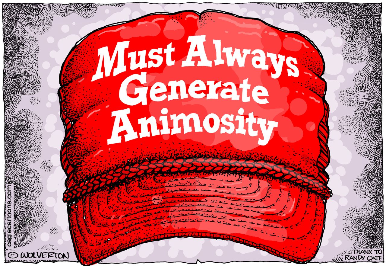 Political Cartoon U.S. Trump Maga hats Covington High school