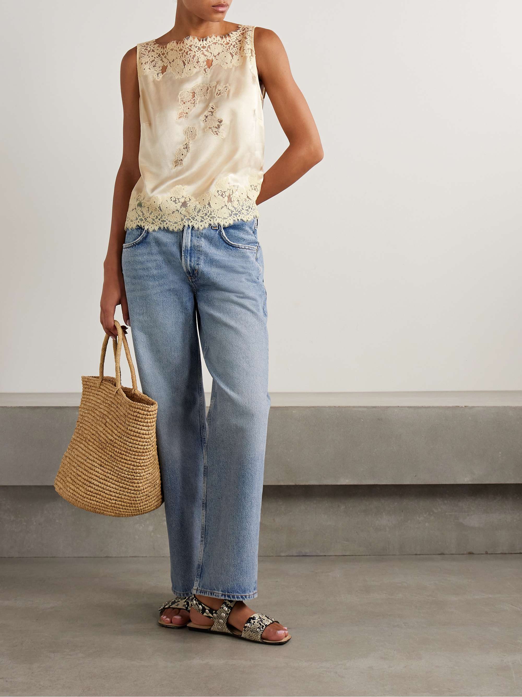 Viviane Lace-Trimmed Silk-Satin Top