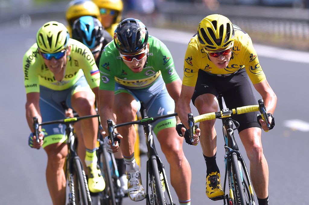 Chris Froome (Team Sky) does his turn at the front of the break
