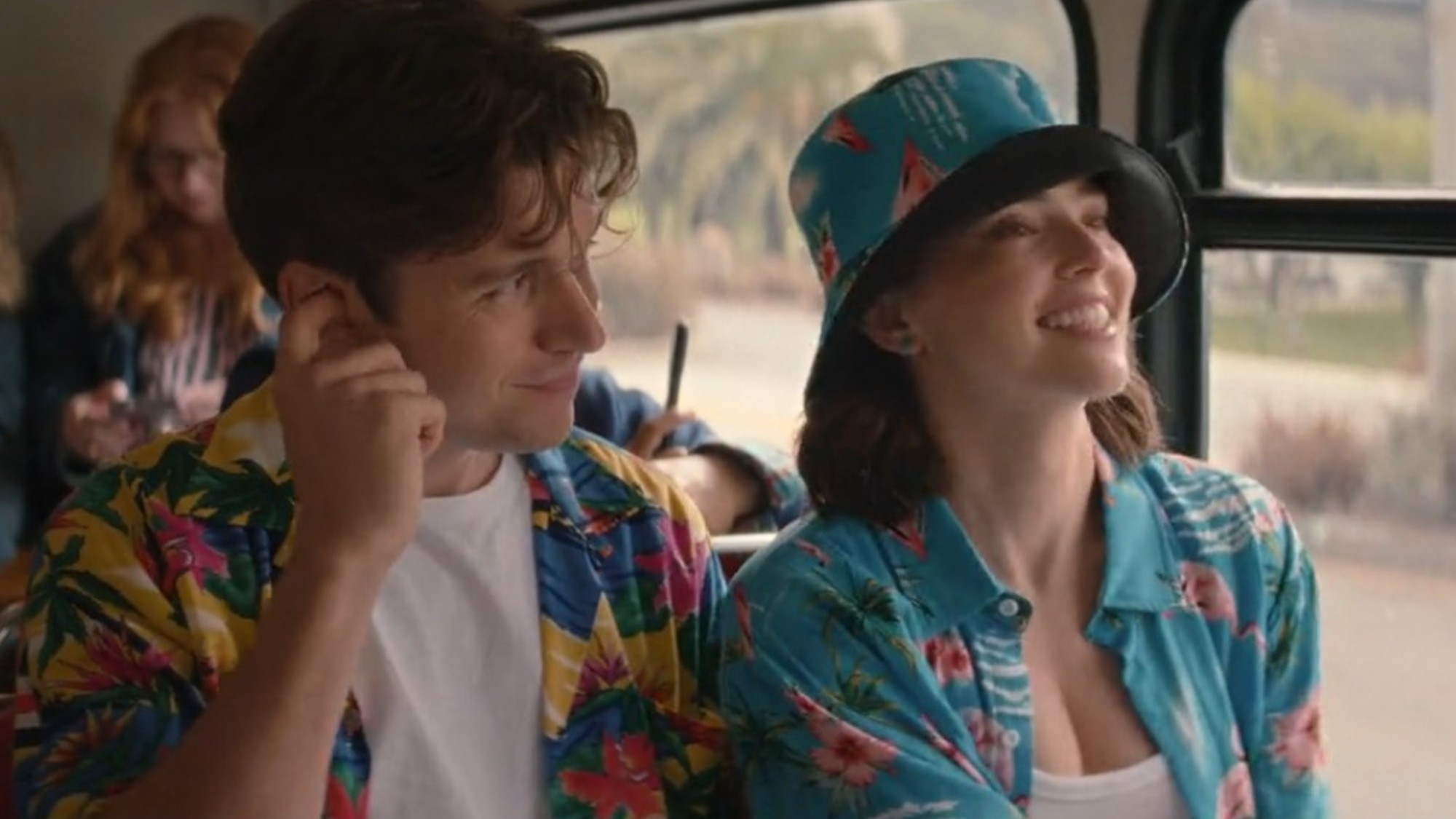 Zoey Deutch and Nick Robinson on a bus in Voicemails for Isabelle.