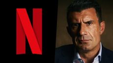 Netflix logo and Luis Figo