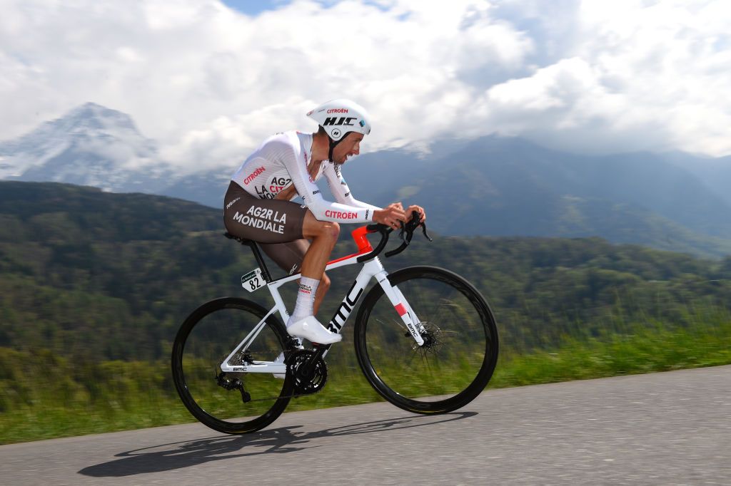 VILLARSSUROLLON SWITZERLAND MAY 01 Geoffrey Bouchard of France and AG2R Citroen Team sprints during the 75th Tour De Romandie 2022 Stage 5 a 1584km Individual Time Trial stage from Aigle to VillarssurOllon 1256m ITT TDR2022 on May 01 2022 in VillarssurOllon Switzerland Photo by Dario BelingheriGetty Images