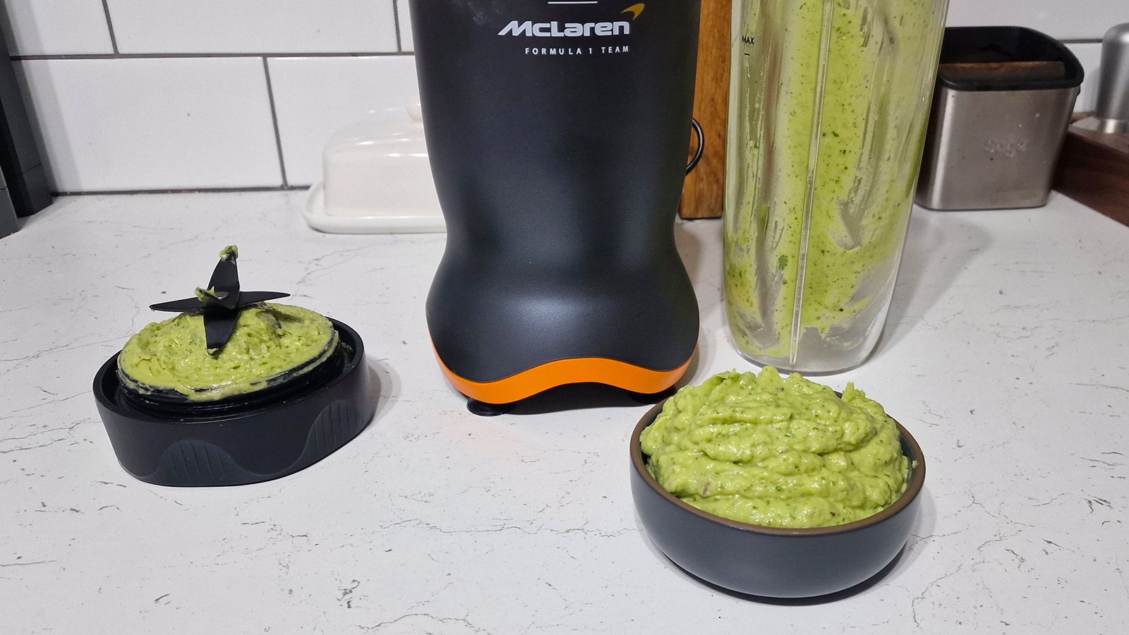 A bowl of guacamole made in the Nutribullet Ultra 1200