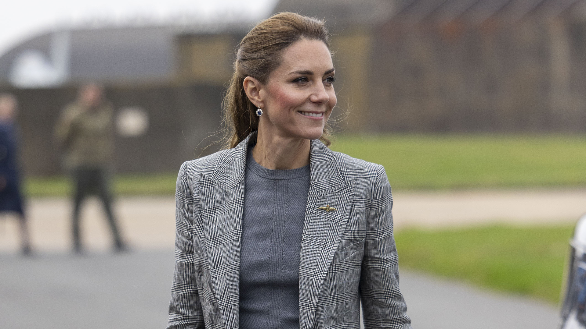 CONINGSBY, ENGLAND - OCTOBER 2: Catherine, Princess of Wales, Royal Honorary Air Commodore, visits RAF Coningsby in Lincolnshire during her first official engagement at the station, on October 2, 2025 in Coningsby, England. During the visit, Her Royal Highness learned about the station&#039;s operational role, met Quick Reaction Alert personnel, viewed a Typhoon aircraft, and toured the new Typhoon Future Synthetic Training facility, and also met families of personnel serving at the base. (Photo by James Glossop - WPA Pool/Getty Images)