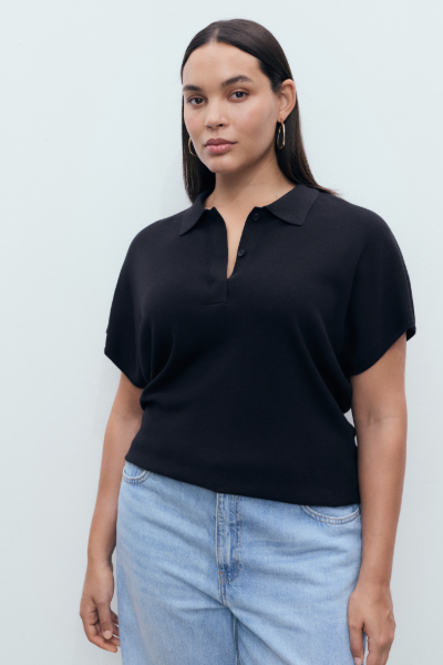 MANGO, Short-Sleeved Polo-Neck Sweater 