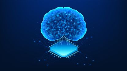 Agentic AI tools concept image showing digitized human brain with data flows coming from microchip underneath.