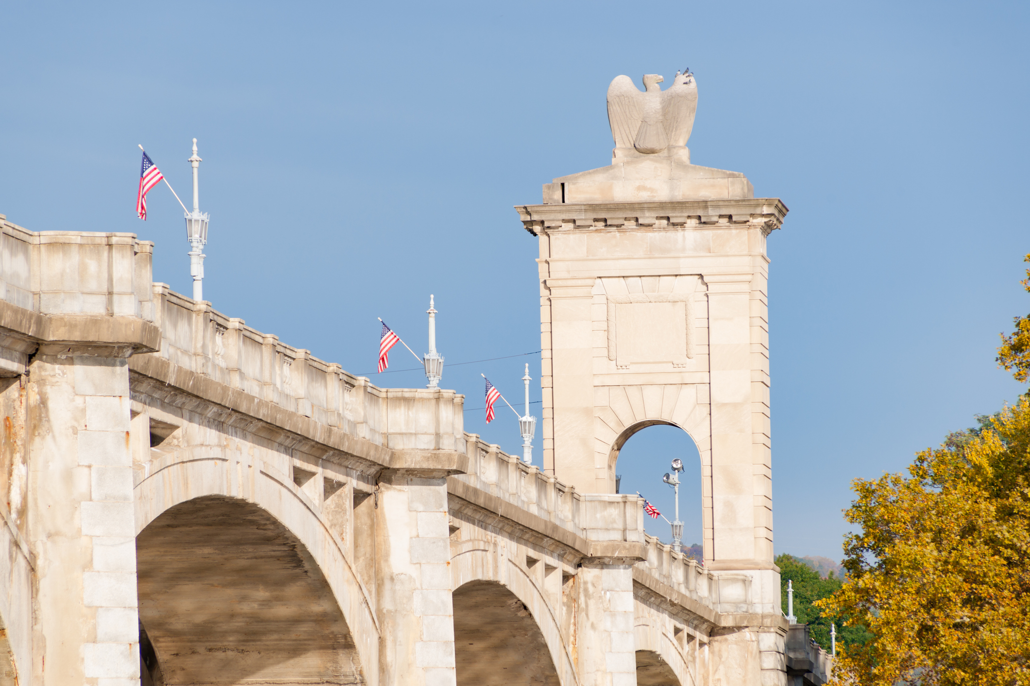 Wilkes-Barre Market Street Bridge concrete tower and arches, Pennsylvania, USA