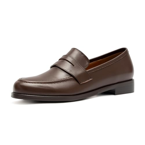 Oneeno Women&#039;s Classic Flat Brown Leather Penny Loafer 8.5 M Us