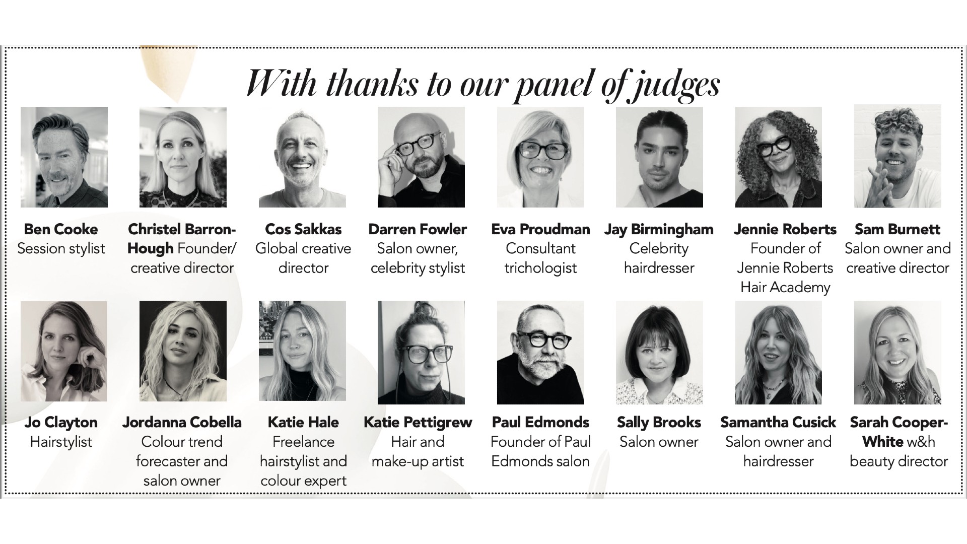 A selection of headshots of the judges that took part in the w&h hair awards 2024