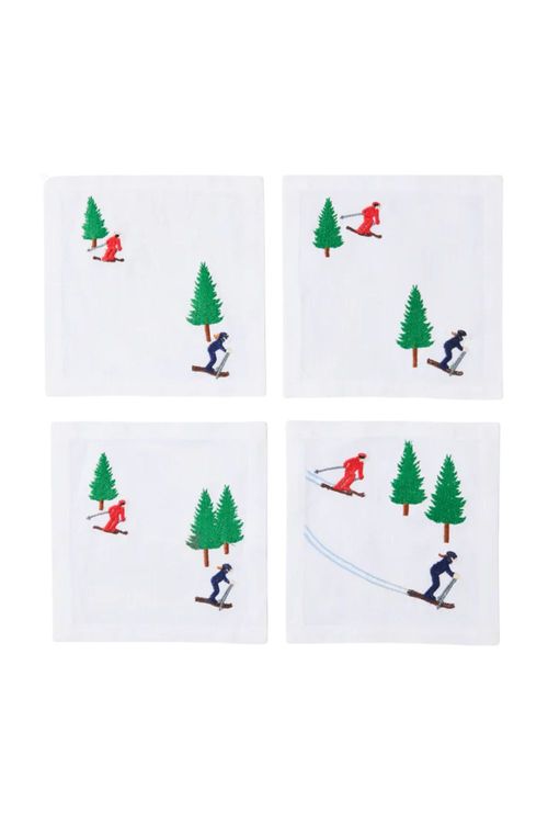 Embroidered Skier Coasters, Set-of 4