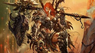 Diablo Immortal Barbarian - a woman barbarian poses