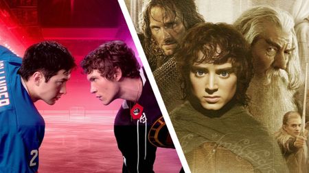 A split image with Heated Rivalry season one on the left, and a promo image for Lord of the Rings on the right 