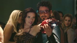 Scarlett Johansson and Robert Downey Jr. in Iron Man 2