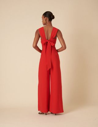 Red Square Neck Jumpsuit