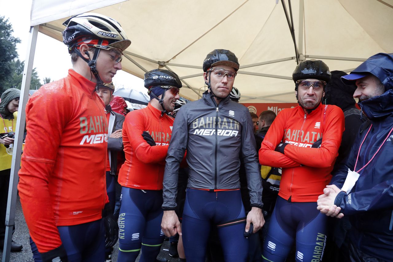 Some unimpressed faces among the Bahrain-Merida team