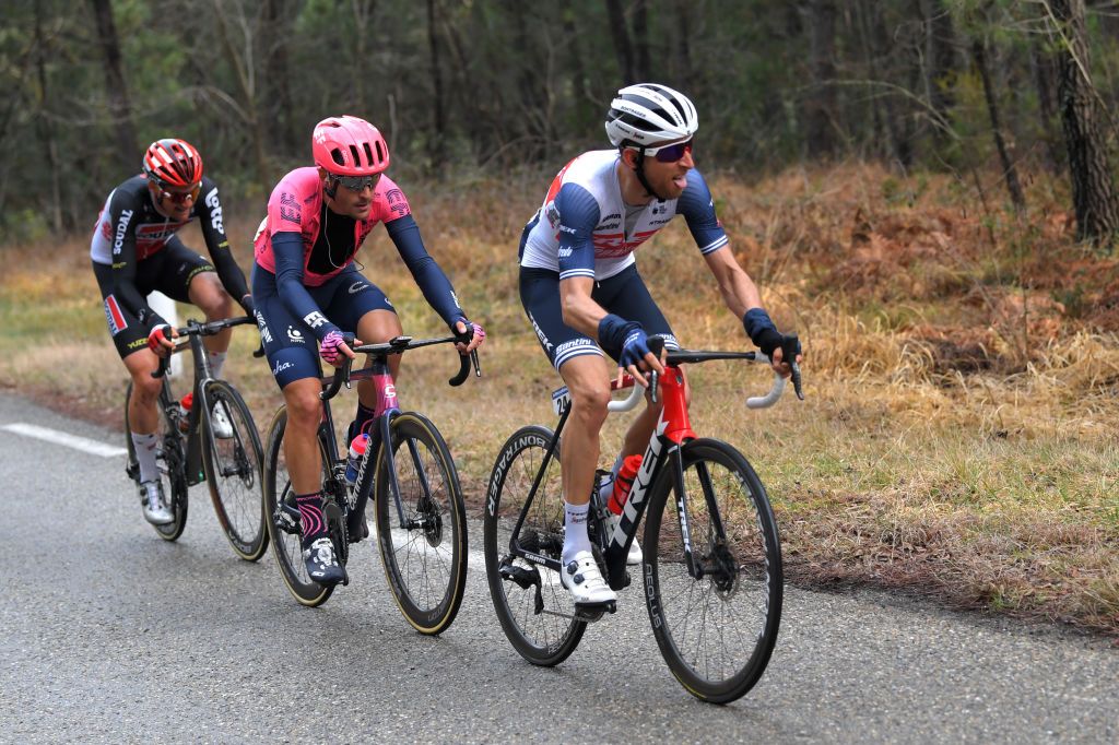 BESSGES FRANCE FEBRUARY 05 Tim Wellens of Belgium and Team Lotto Soudal Alberto Bettiol of Italy and Team Ef Education Nippo Bauke Mollema of Netherlands and Team Trek Segafredo during the 51st toile de Bessges Tour du Gard 2021 Stage 3 a 1548km stage from Bessges to Bessges EDB2020 on February 05 2021 in Bessges France Photo by Luc ClaessenGetty Images