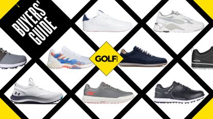 An array of the best budget golf shoes on the market in a grid style format