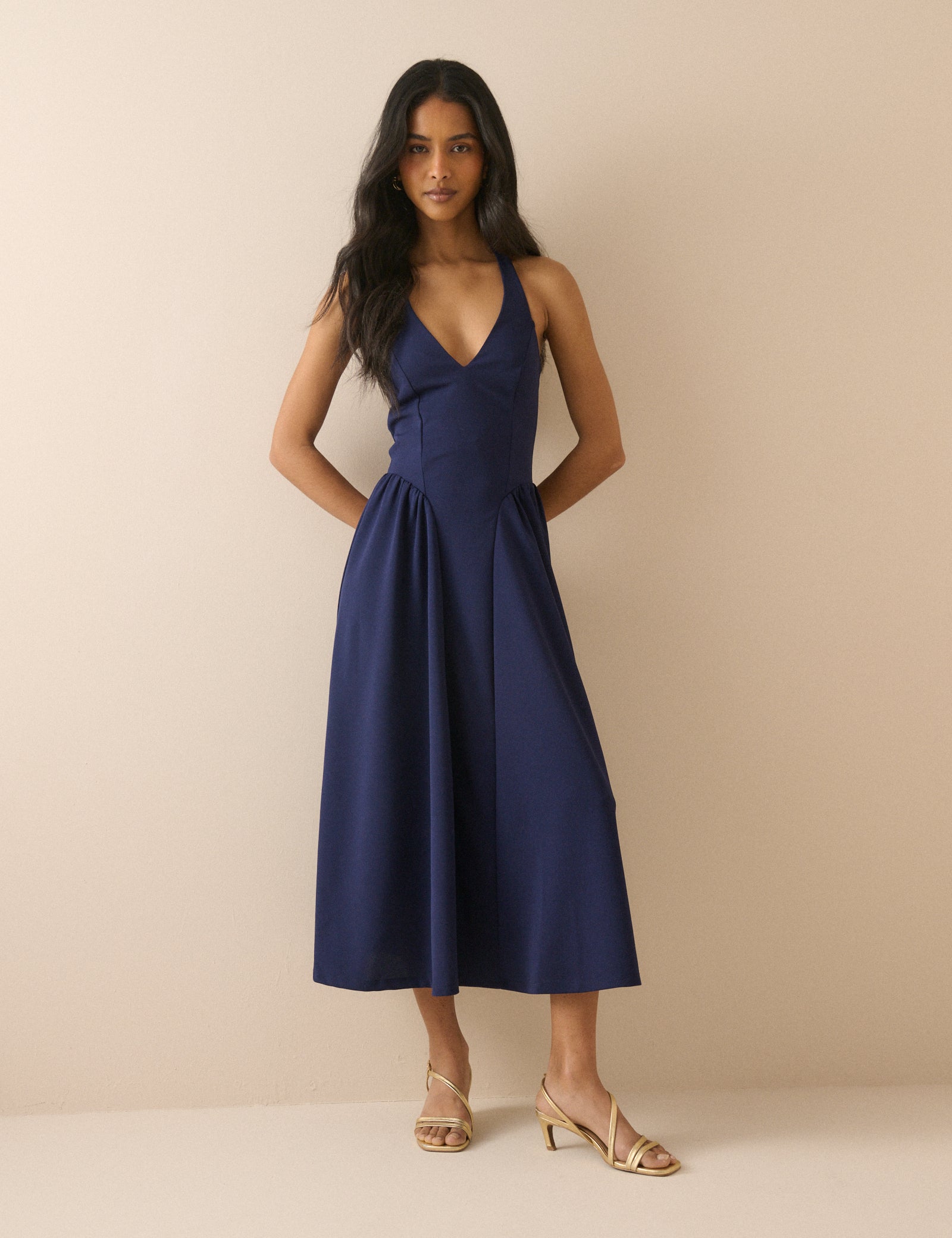 Navy Halterneck Amie Midi Dress