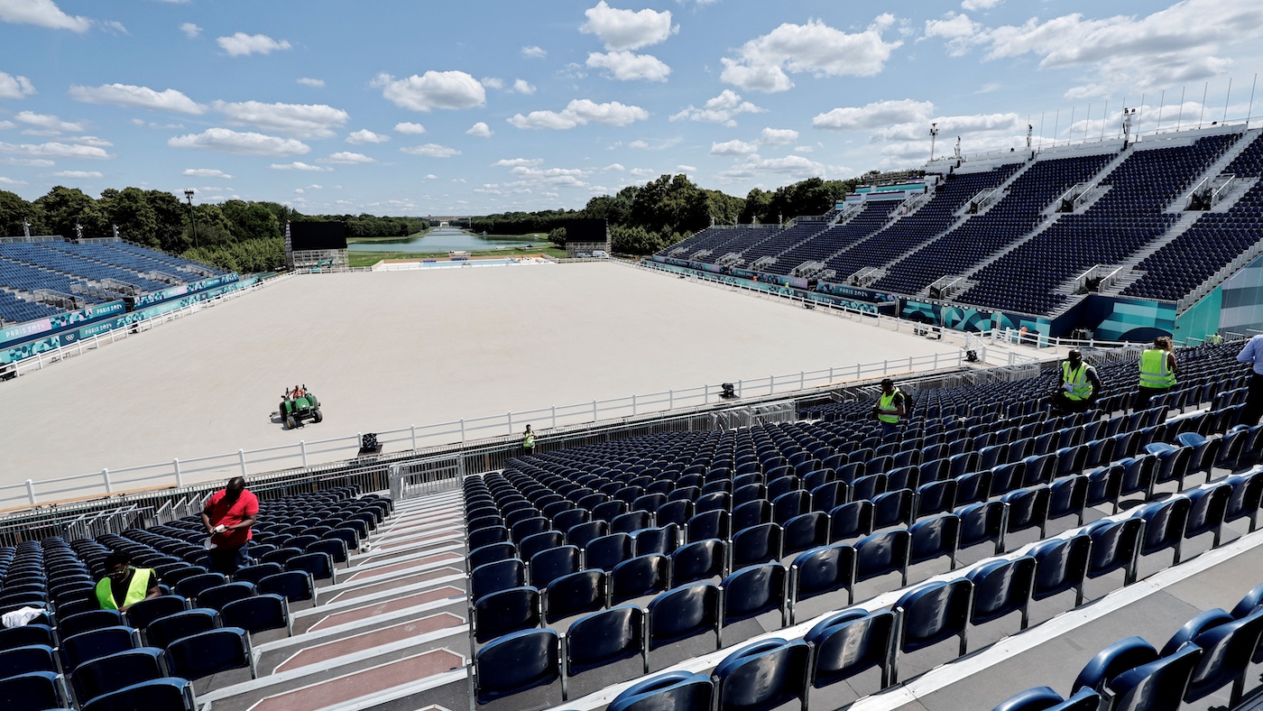 The Paris 2024 Olympic and Paralympic equestrian venue at Versailles, pictured on 17 July.