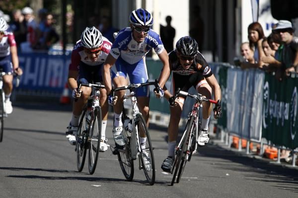 David Edwards, Calvin Watson and Bradley Linfield battle it out ahead of the finish line