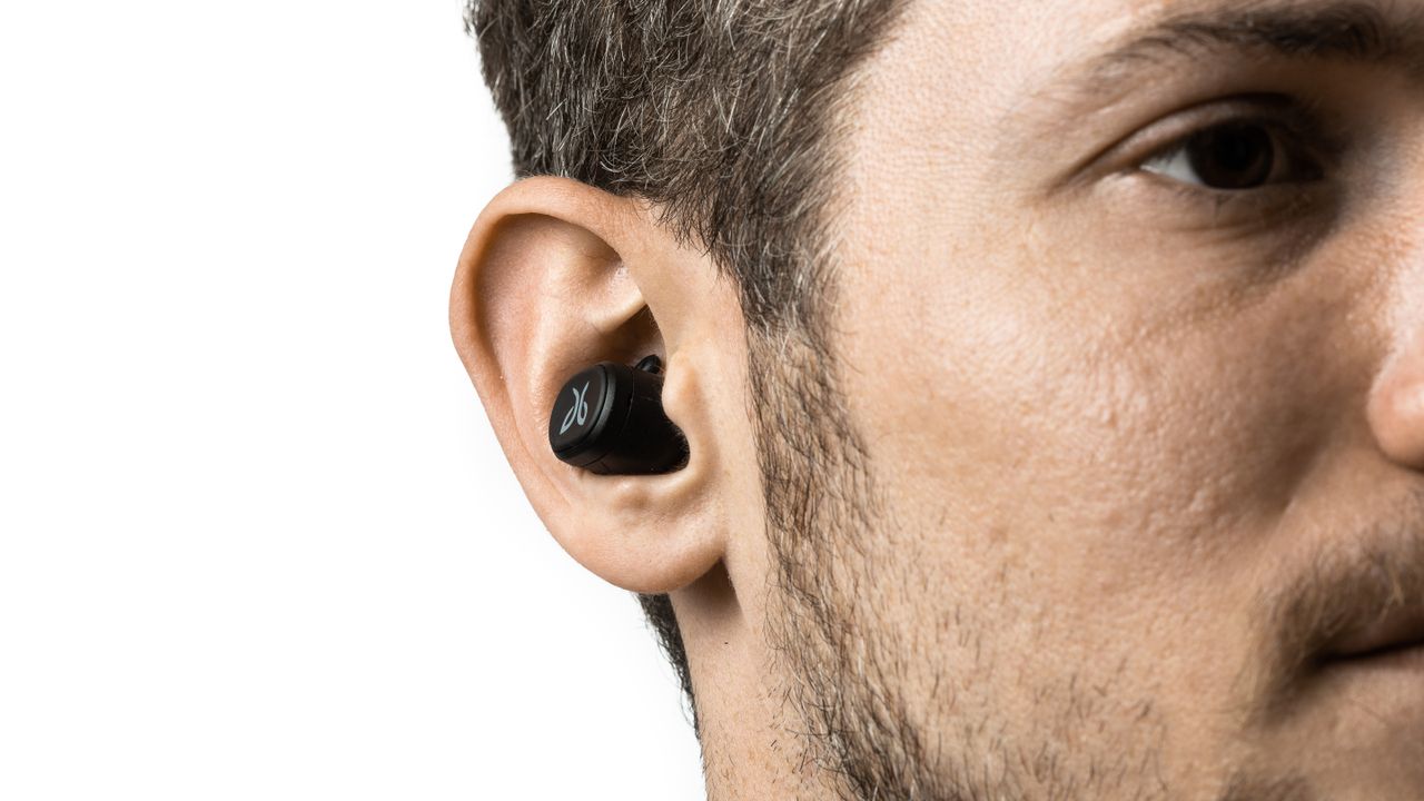 Jaybird Vista review: Pictured here, the buds in a man&#039;s ear