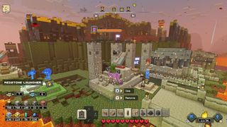 Minecraft Legends: Buildings getting healed via Carpenter.