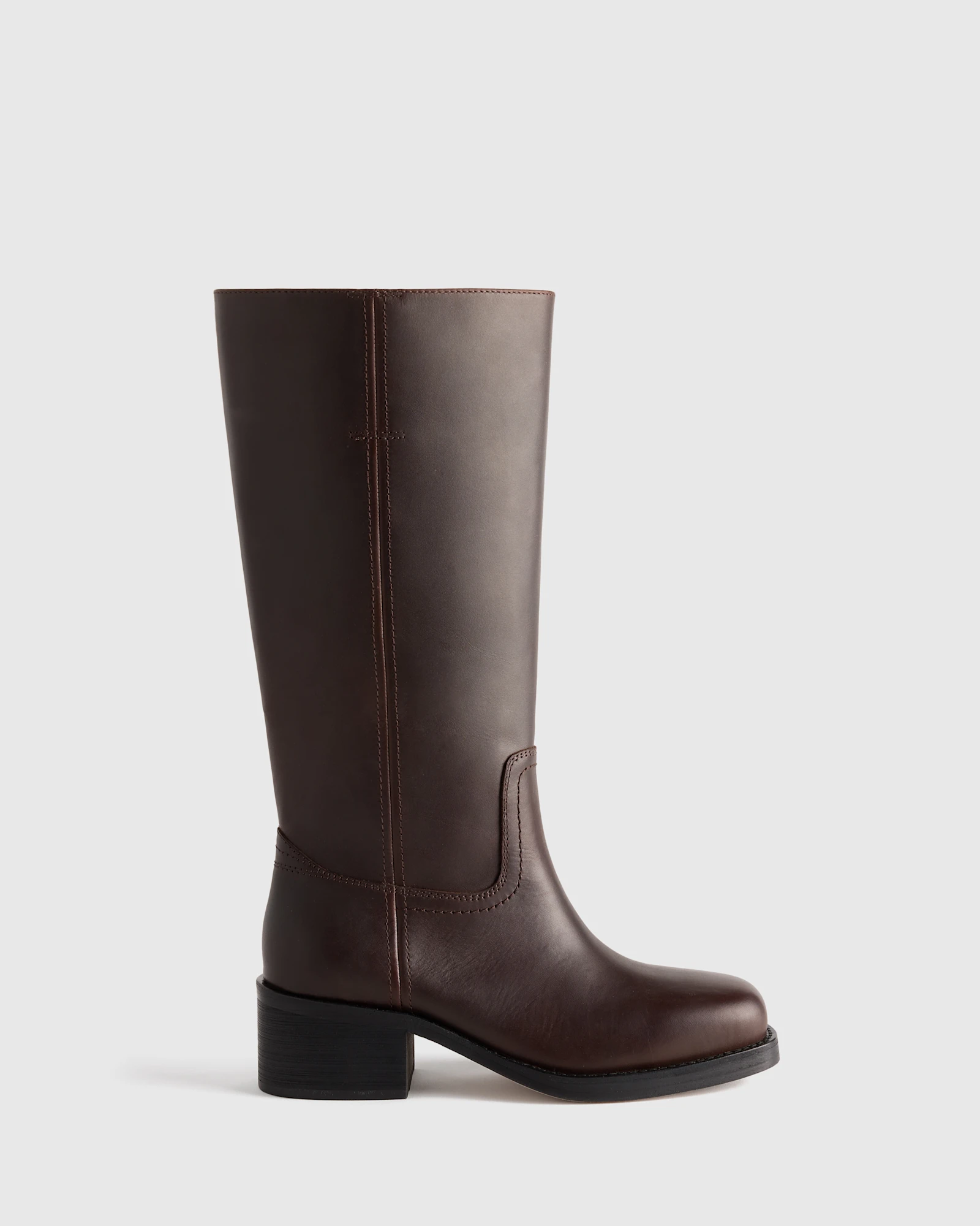 Italian Leather Block Heel Boot in Coffee Bean