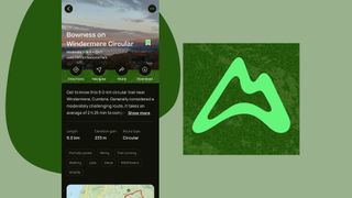 AllTrails app icon and page displaying a walk in the Lake District